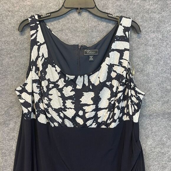 DRESSBARN Slimming Sleeveless Ruched Sequin Dress Black White Size 20W Cocktail - Picture 2 of 14